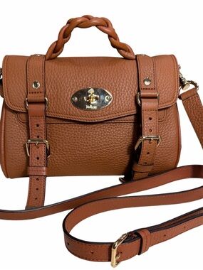 Mulberry NWT Mini Alexa in Brown Braided-Handle Crossbody Bag in Cognac Brown
